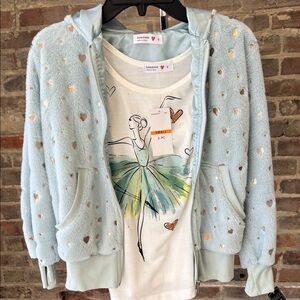 Beautees Blue Heart Hoodie and Ballerina Tee Set